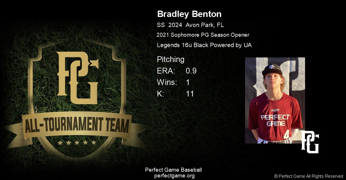 Bradley Benton All Tournament Team Certificate (Pitching) Perfect